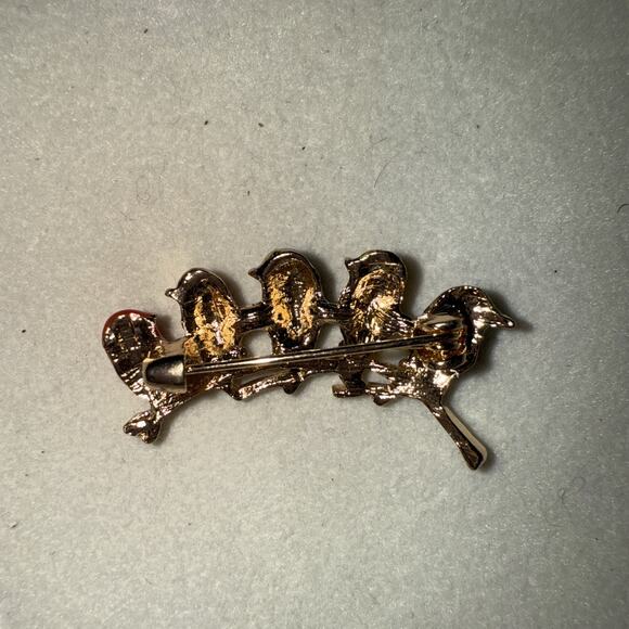 Colorful Birds On A Branch Goldtone Pin Brooch - Picture 3 of 4